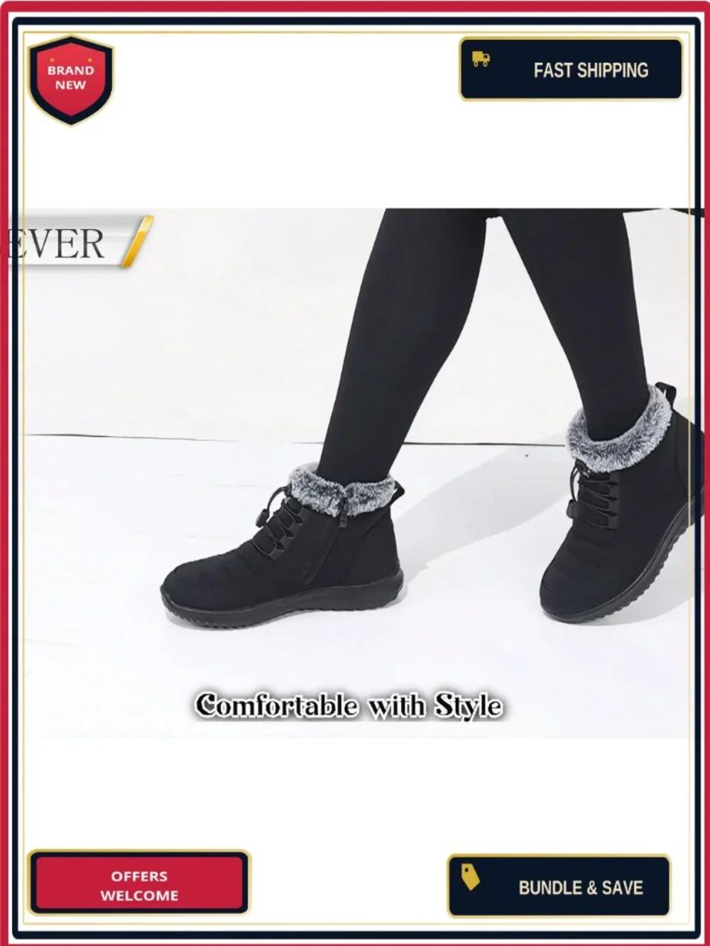 Women's Fur Lined Snow Boots Water Resistant Anti-slip Zipper Ankle Boots Winter